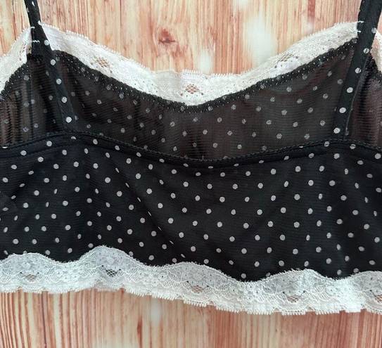 Petra Fashions Vintage  Black Polka Dot White Lace Trim Sheer Bralette