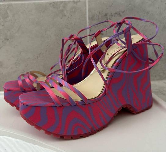 Jessica Simpson Damazy Ankle Wrap Lug Sole Platform Wedge Sandals Size 8.5