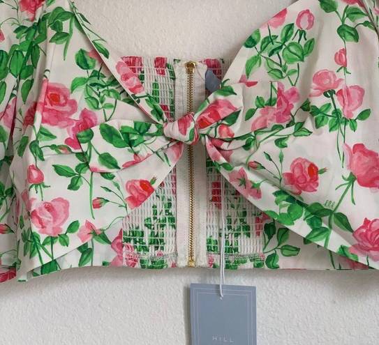 Hill House NWT  Home Puff Sleeve Floral Bow Crop Top in White/Pink