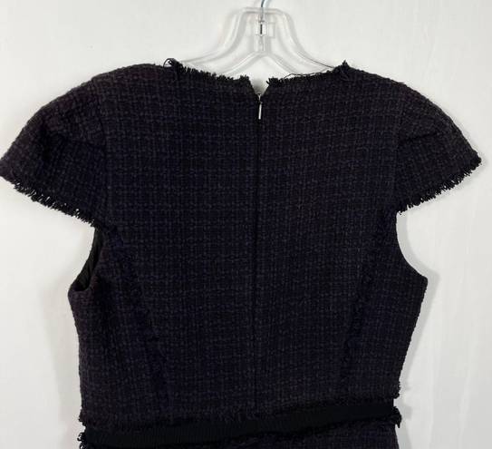 Rebecca Taylor Deep Purple Tiered Tweed Knit Fit & Flare Cap Sleeve Dress 6