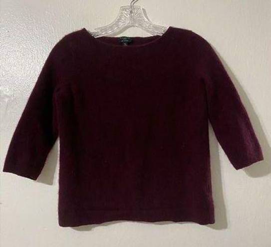 Talbots  Quiet Luxury Cashmere Sweater Womens PM Purple 3/4 Sleeve Minimalist