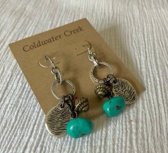 Coldwater Creek Pinecone Charm Earrings Blue Stone Silver Tone Western Folk Country