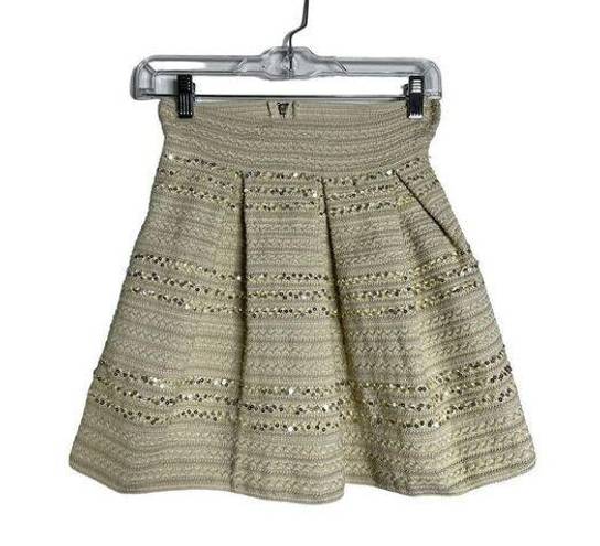 Ginger G  Womens Mini Skirt Sequin Pleated Cream Size 12