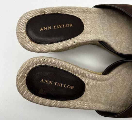 Ann Taylor Brown Suede Slip On Open Toe Jute Wrapped Wedge Platform Heels Size 8