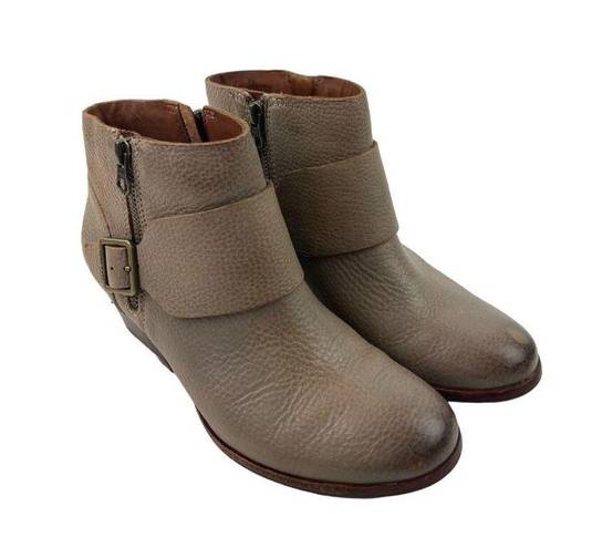 Kork-Ease * Isa Taupe Leather Booties Womens Size 6.5 Moto Buckle Zip Strap Boots