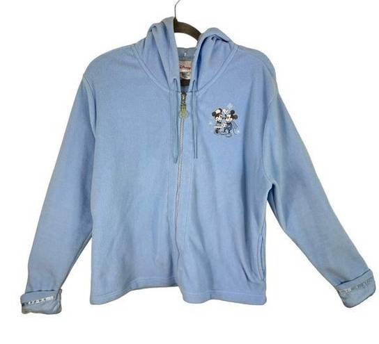 Disney  Store Blue Full Zip Hooded Winter Themed Mickey Minnie Fleece Size L