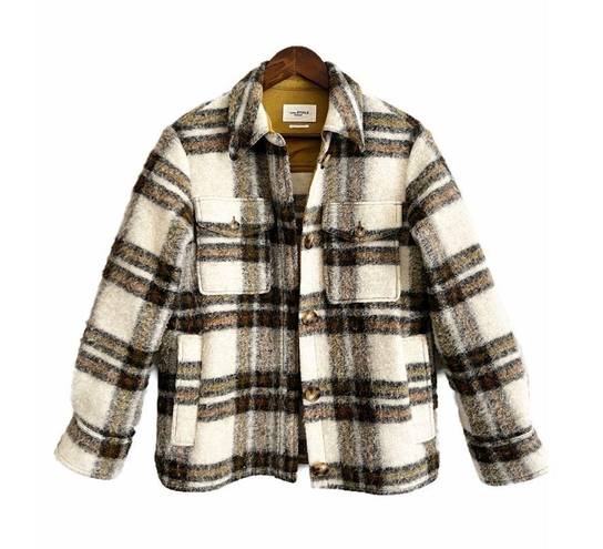 Isabel Marant  Gaston Wool Shirt Jacket Shacket Plaid Brown Cream 36/ S