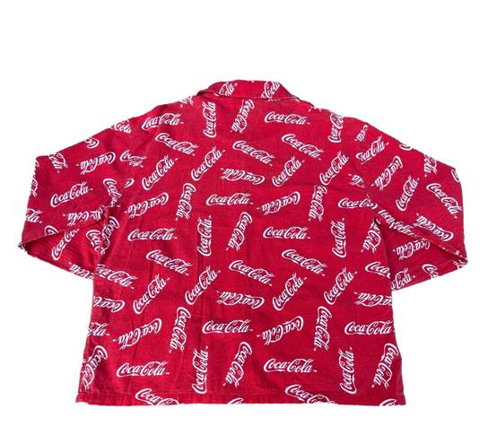 Coca-Cola Vintage  Red AOP Pajama Button Up Long Sleeve T-shirt