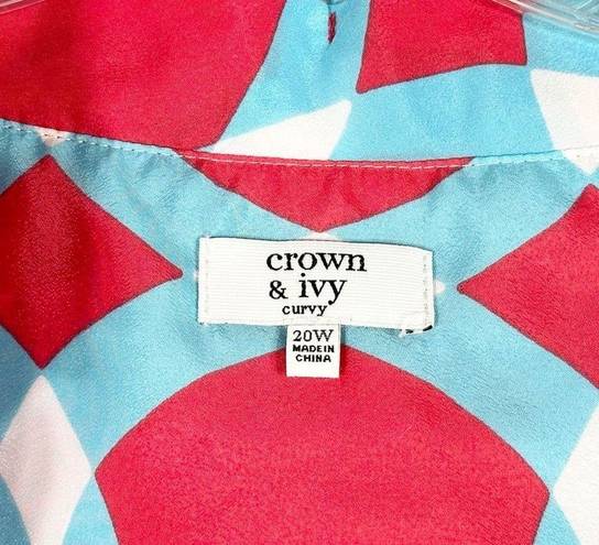 Crown & Ivy Crown Ivy Plus Size 20W Dress Pink Blue Sleeveless Shift Ruffled V Neck Mini 405