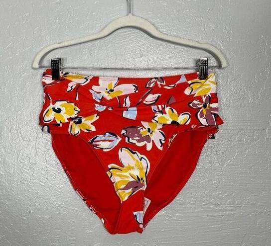 Catalina  Women M Red White Yellow Blue Floral Print High Waisted Bikini Bottom