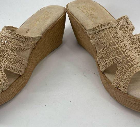 sbicca  Womens Wedge Sandals Slip On Platform Open Toe Heels Knit Strap Beige 10M