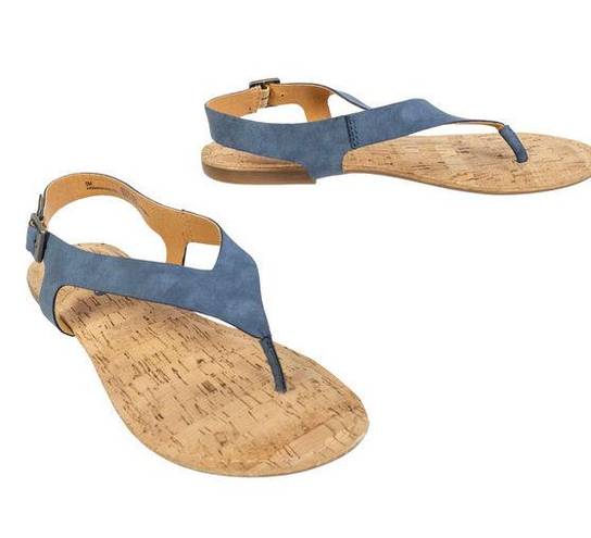 Kork-Ease KORKS Slate Blue Skylar Comfort Sandal Toe-Post Buckle Vegan Nubuck Women's 8