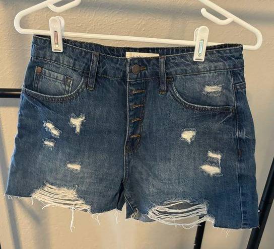 Nature Denim Button fly distressed denim shorts