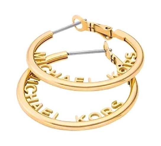 Michael Kors  | GOLD TONE MEDIUM SIZE LOGO HOOP EARRINGS