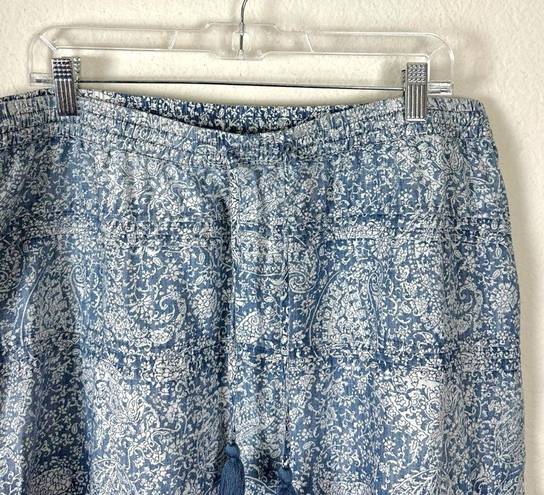 J.Jill  Vintage Chambray Jean Prairie Skirt XL Paisley Floral Tiered Boho Tassels