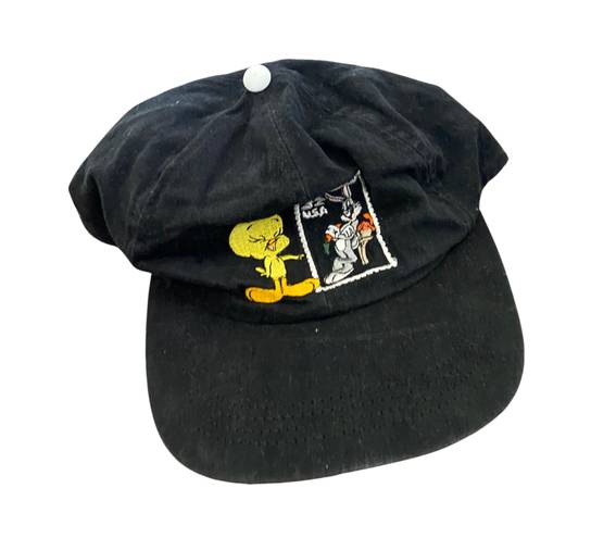 Looney Tunes Vintage 1997 Looney Toons "Stamp Collection" Distressed Snap Back Baseball Hat in Washed Black 🔥