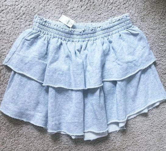 Aerie NWT  Weekend Ruffle Mini Skirt Sweatshirt Tiered Heathered Grey Size Medium