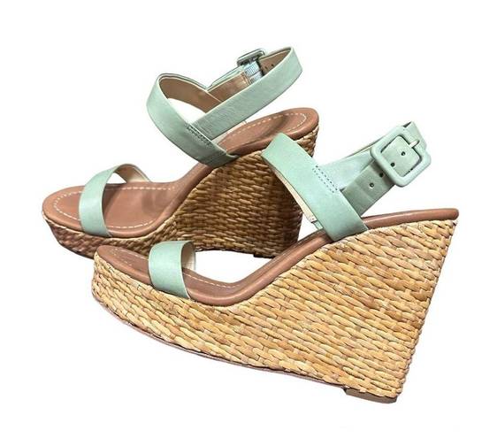 Kate Spade New York Dancer Seafoam Green Calf Straw Wedge Platform $258 Size 8.5