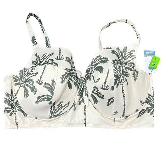 Cacique  Beige Green Palm Longline Underwire Swim Bikini Top Plus Sz 42F NEW Tags