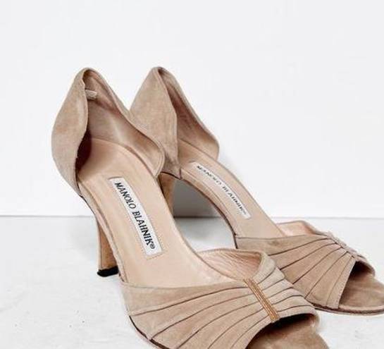 Manolo Blahnik  Sedaraby Camel Flesh Nude Suede Pumps Dorsay Beige Shoes Sz 37 6