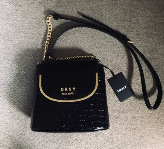 DKNY Croc-Embssed Leather Flap Bucket