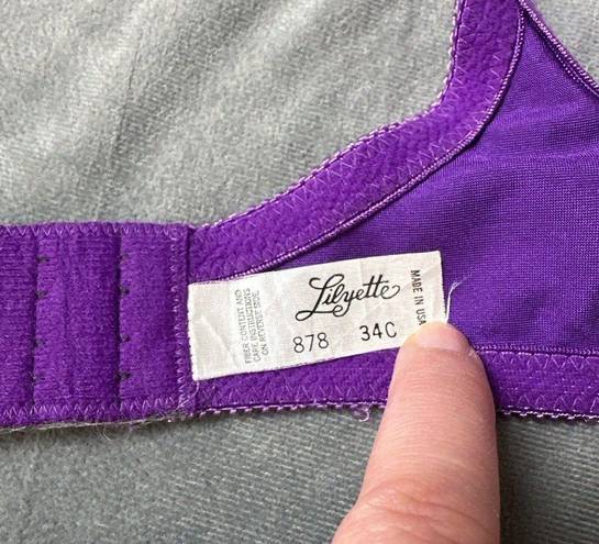 Second Skin Vintage Lilyette Bra 34C  Satin Sheer Lace Purple Unlined 878 USA