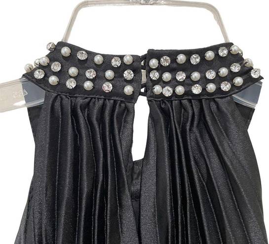 Flying Tomato  Embellished Halter Neck Short Pleated Dress Black Size Medium