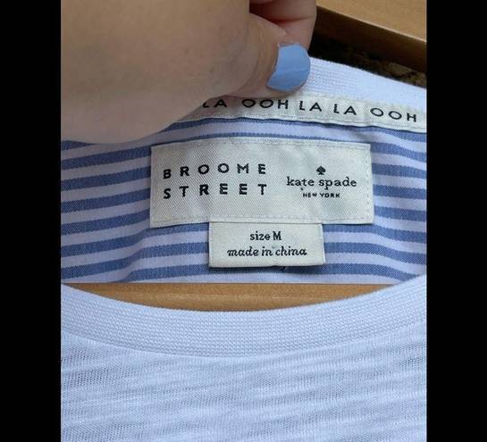 Kate Spade  Broome Street White Blue Striped Peplum Ruffle Tee medium