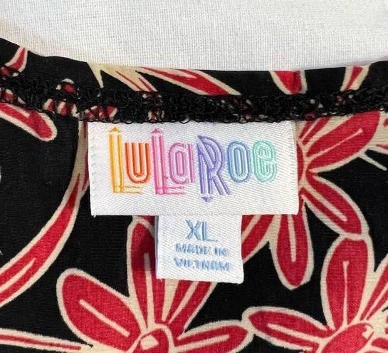 LuLaRoe  Women's Joy Vest XL Black Red Floral Sleeveless Cardigan Duster