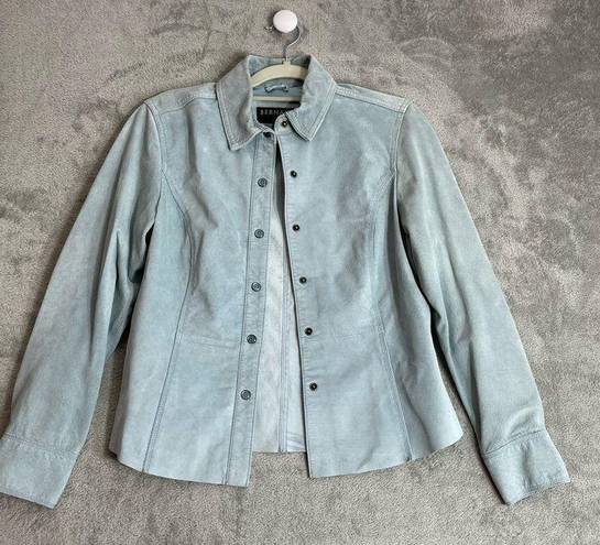 Bernardo  Baby Blue Suede Leather Button Down Jacket, Size 6 Petite