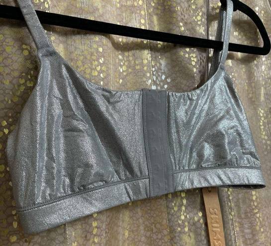 SKIMS  Fits Everybody Scoop Silver Shine Metallic Bralette Small NWT