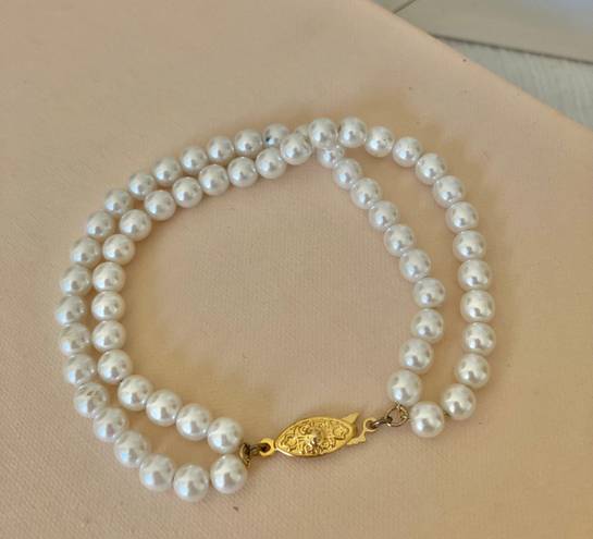 Vintage “Ariadne” Two Stand White Pearl Bracelet Gold Marquise Fishhook Classic