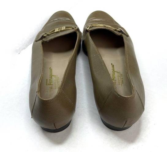 Salvatore Ferragamo  Taupe Almond Toe Leather Loafers