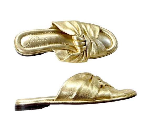 J.Crew  Leather Menorca Padded Twist Knot Flat Sandals Gold Metallic Size 7