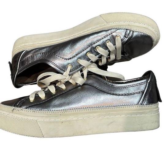  ALL SAINTS Metallic Pewter Silver Milla Leather Platform Sneakers Size