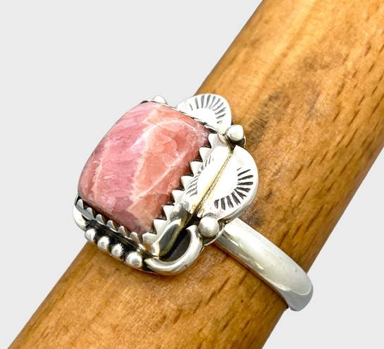 Sterling Silver Native Made  Rhodochrosite Ring - Sz 7