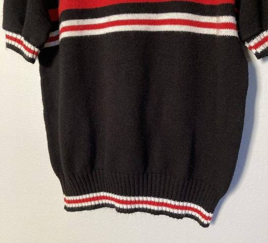 Krass&co Vtg‎ Dehen Knitting  Cheerleader Sweater Collared Black Red White Stripe Jen