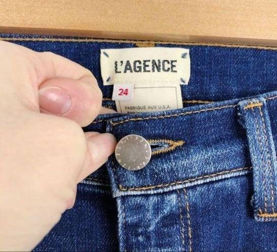 L'Agence  Rachel Ripped Crop Slim Fit Blue Slouch Cuffed Jeans Size 24 Stretch