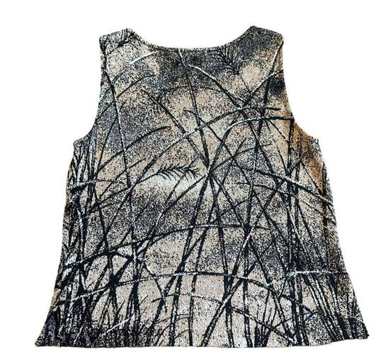 St. John  Sleeveless Leaf Print Neutral Blouse Shirt Top Stretch Size Small Women