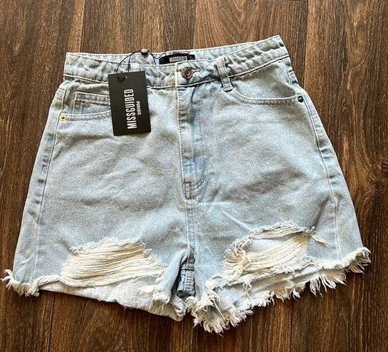 Missguided Cross Patched Ripped Denim Short