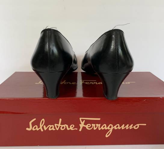 Salvatore Ferragamo Vintage Black Block Kitten Heel  Heels w/ Original Box