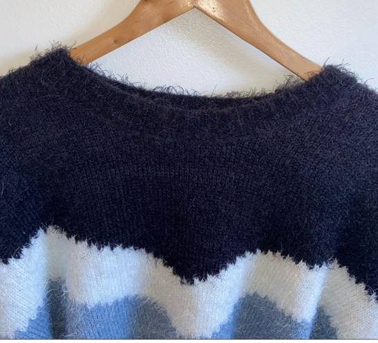 a.n.a blue color blocking fuzzy sweater