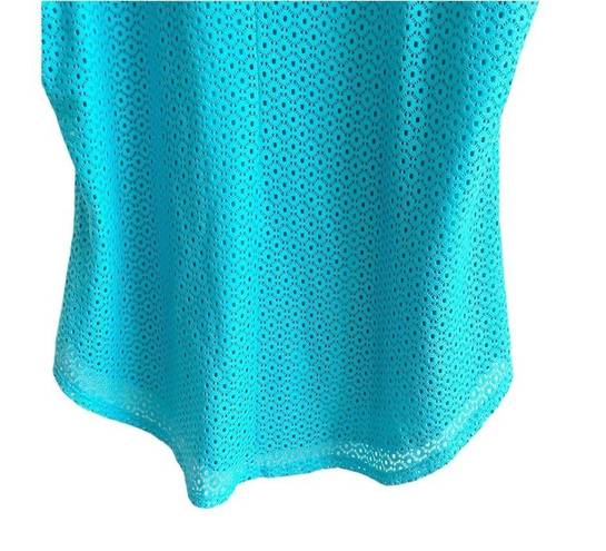 Westport  Crochet Eyelet Tank Teal Blue Button Front Plus Size XL