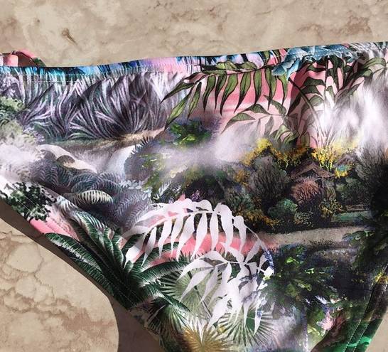 The Bikini Lab Pink and Green Tropical Print  Strappy Swim Bottoms