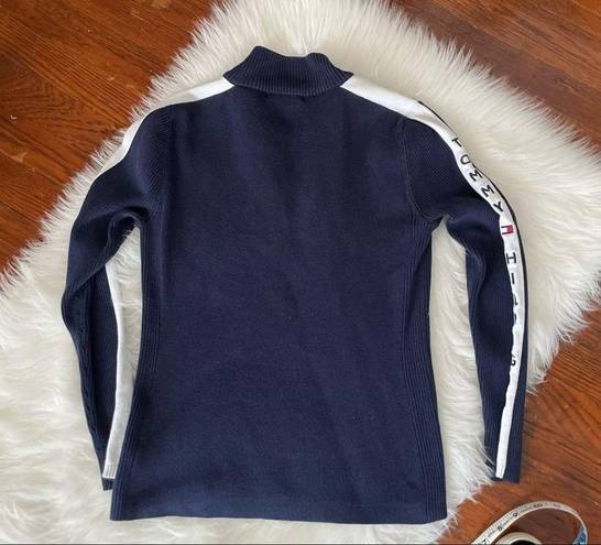 Tommy Hilfiger  LOGO Quarter Zip Sweater Navy White Size Medium Y2K