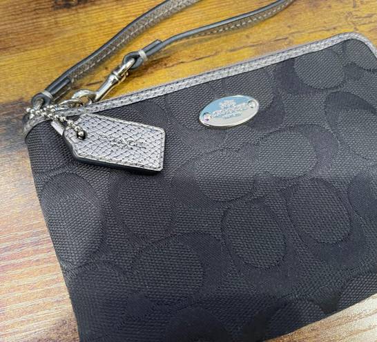 Coach Black Monogram Wristlet Black & Silver