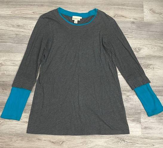 DKNY Pure  Heather Gray with Teel Trim Long Sleeve Women's T-Shirt Size Small