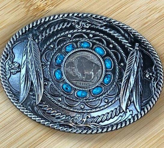 Buffalo Nickel Turquoise Silver Plated Belt Buckle Western Cowboy Cowgirl