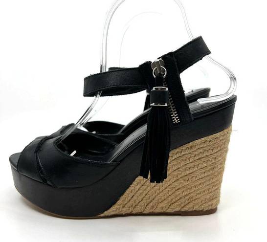 Ralph Lauren  Gwen Black Leather Ankle Strap Wedge Sandals Women's 9 US