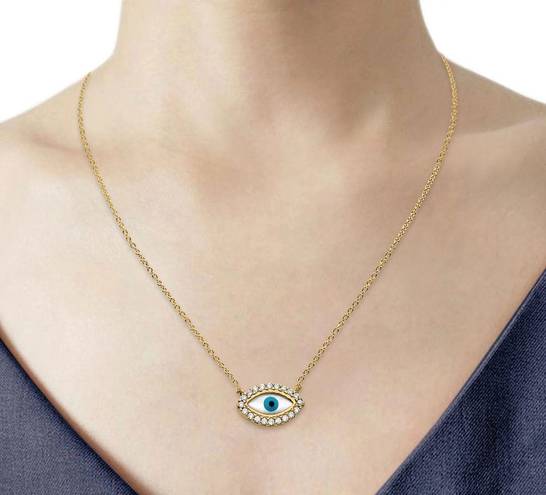 Tehrani Jewelry 14K Solid Gold Adjustable Evil Eye Necklace - Perfect Gift - Evil Eye Defender -